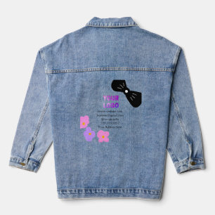 Zwarte strik roze paarse bloemen toevoegen logo bi denim jacket