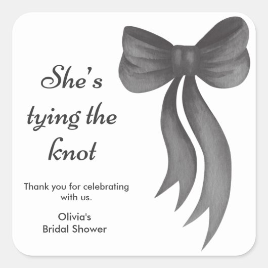 Zwarte strik zij maakt de knopen vast bruidsfeest vierkante sticker (Voorkant)