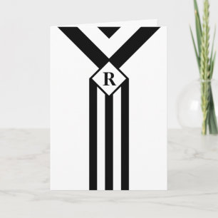Zwarte Stripes en Chevrons met Monogram op wit Bedankkaart
