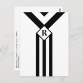 Zwarte Stripes en Chevrons met Monogram op wit Briefkaart (Voorkant / Achterkant)