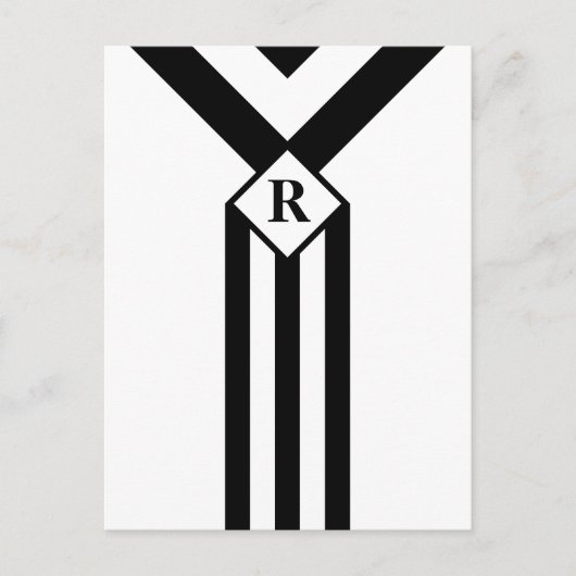 Zwarte Stripes en Chevrons met Monogram op wit Briefkaart (Voorkant)