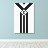 Zwarte Stripes en Chevrons met Monogram op wit Canvas Afdruk (Insitu (Houten vloer))