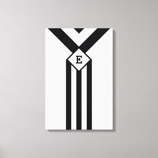 Zwarte Stripes en Chevrons met Monogram op wit Canvas Afdruk (Voorkant)