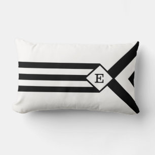 Zwarte Stripes en Chevrons met Monogram op wit Kussen
