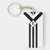 Zwarte Stripes en Chevrons met Monogram op wit Sleutelhanger (Voorkant)