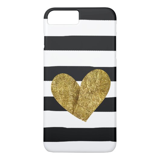Zwarte Stripes Gold Heart Case-Mate iPhone Case (Achterkant)