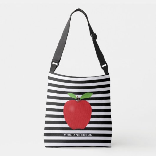 Zwarte Stripes, rode Apple, speciaal leraar Crossbody Tas (Voorkant)