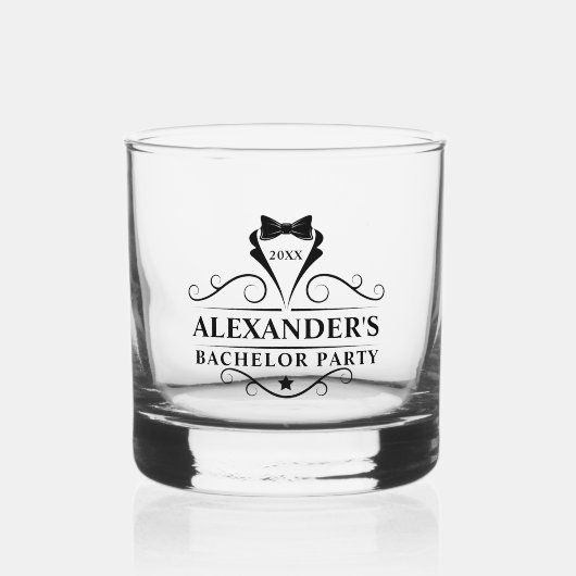 Zwarte Stropdas van Bachelor Party Whisky Glas (Voorkant)