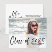 Zwarte Struik Lettering Foto Afstuderen Uitnodigin (Voorkant / Achterkant)