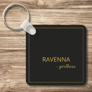 Zwarte Subtiele Gouden Frame Luxe Girlboss Naam Sleutelhanger