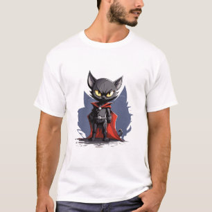 Zwarte Superheld Kat met Rode Cape T-Shirt