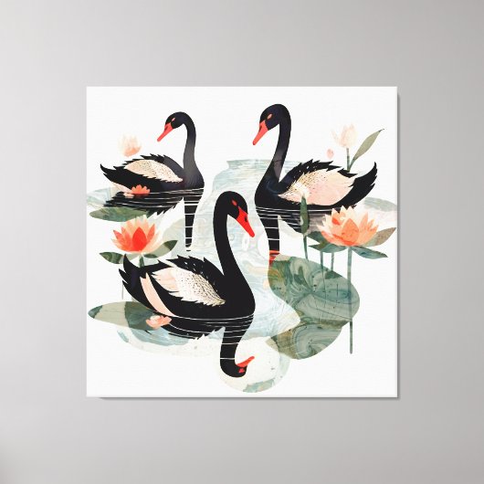 Zwarte swans canvas afdruk (Voorkant)