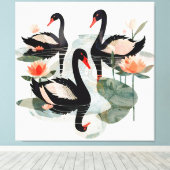 Zwarte swans canvas afdruk (Insitu (Houten vloer))