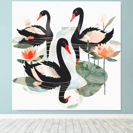 Zwarte swans canvas afdruk (Insitu (Houten vloer))