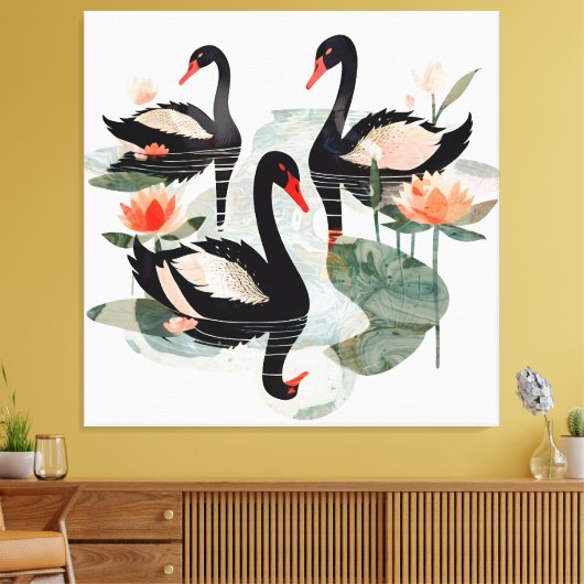Zwarte swans canvas afdruk (Insitu (Woonkamer))