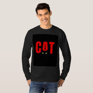 Zwarte T-shirt met kat ontwerp en lange mouwen