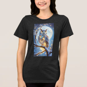 Zwarte T-shirt met uilprint 'Night Vibes'