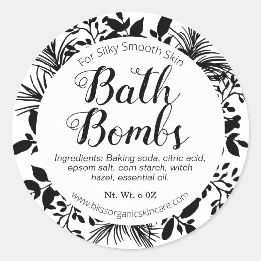 Zwarte takken op witte fizzy badbom ronde sticker (Voorkant)