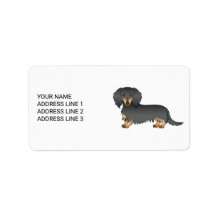 Zwarte & Tan Long Hair Dachshund Cartoon Dog & Tex Etiket