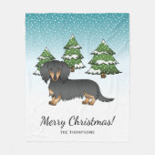 Zwarte & Tan Long Hair Dachshund - Winterbos Fleece Deken (Voorkant)