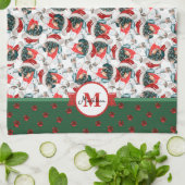 Zwarte Tan Piebald Dachshund-monogram kersthond Theedoek (Gevouwen)