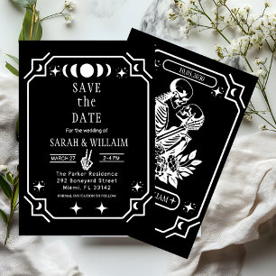Zwarte tarot Goth save the date trouw uitnodiging
