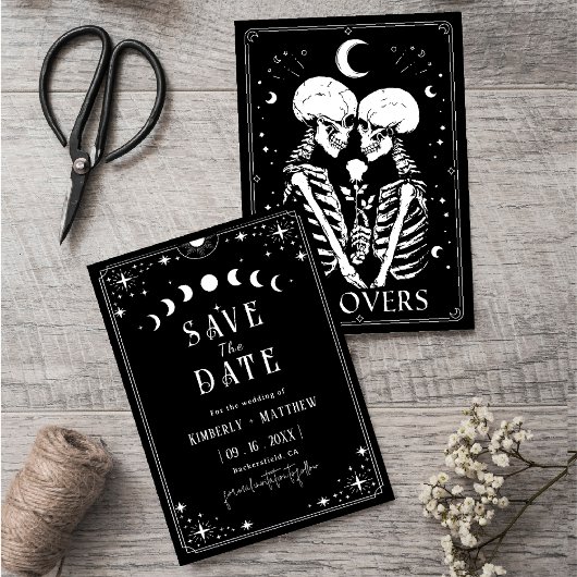 Zwarte tarot Gothic save the date bruiloft Kaart
