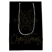 Zwarte tas met gouden kerstsnowflake medium cadeauzakje (Achterkant)
