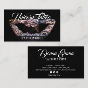 Zwarte tatoeagekunstenaars foto script typografie visitekaartje