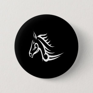 Zwarte Tattoo Tribal Horse Ronde Button 5,7 Cm