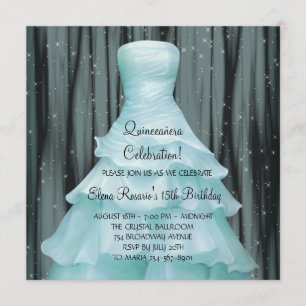 Zwarte Teal Blauwe Quinceanera Uitnodigingen
