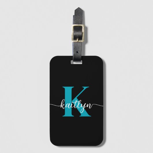 Zwarte Teal Monogram Bagagelabel (Voorkant (verticaal))