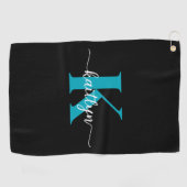 Zwarte Teal Monogram Golfhanddoek (Horizontaal)