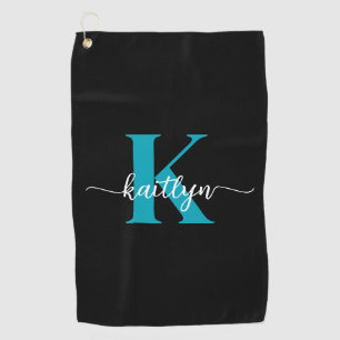 Zwarte Teal Monogram Golfhanddoek