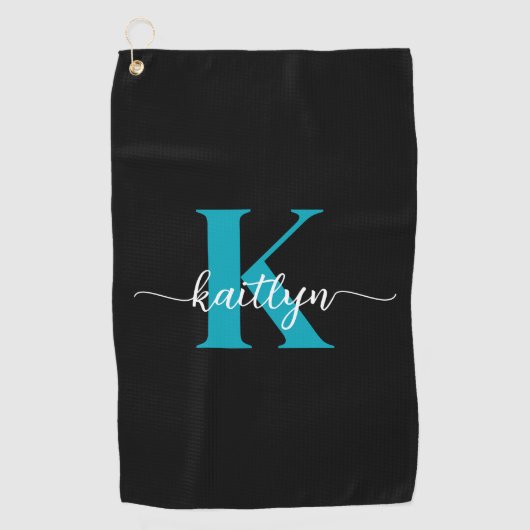 Zwarte Teal Monogram Golfhanddoek (Voorkant)