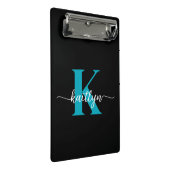 Zwarte Teal Monogram Mini Klembord (Schuin)