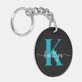 Zwarte Teal Monogram Sleutelhanger (Voorkant Links)
