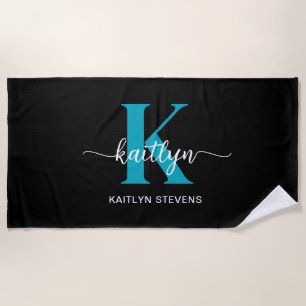 Zwarte Teal Monogram Strandlaken