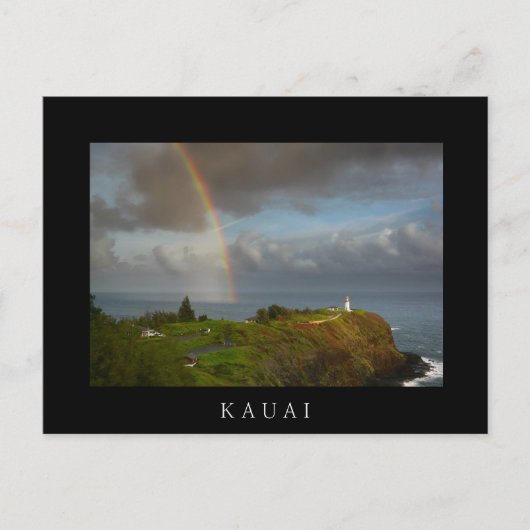 Zwarte tekst briefkaart regenboog en Kilauea Light (Voorkant)