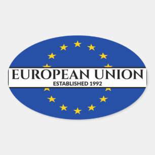 Zwarte tekst Europese Unie Vlag van 1992 Ovale Sticker