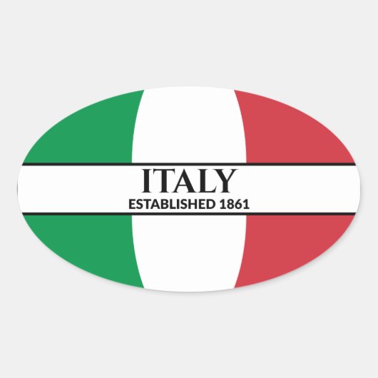 Zwarte tekst Italië Vlag 1861 Ovale Sticker (Voorkant)
