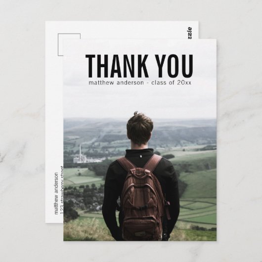 Zwarte tekst Man Dank u Afstuderen Briefkaart (Voorkant / Achterkant)