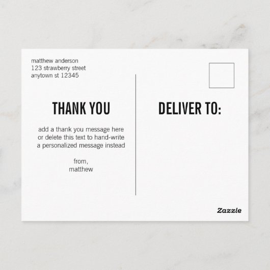 Zwarte tekst Man Dank u Afstuderen Briefkaart (Achterkant)