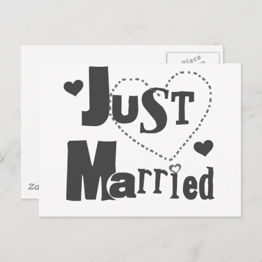 Zwarte tekst met hart, alleen gehuwd aankondigingskaart (Voorkant / Achterkant)