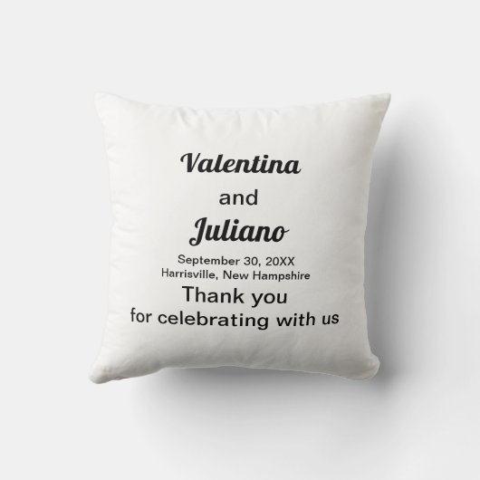 Zwarte teksten op witte achtergrond bruiloft kussen (Achterkant)