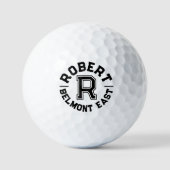 Zwarte tekstsport aangepaste monogram naam en team golfballen (Voorkant)