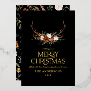 Zwarte terracotta botanische elegante vlek florale folie feestdagenkaart