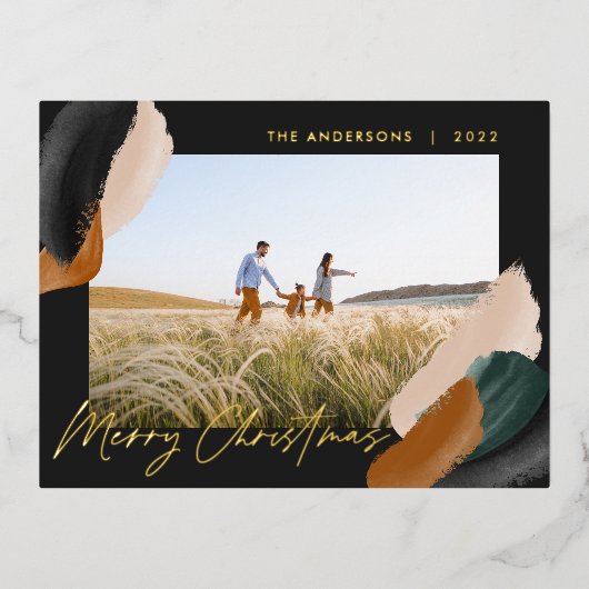 Zwarte terracotta moderne, minimale waterverf foto folie feestdagen briefkaart (Voorkant)