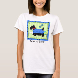Zwarte Terrier Hond Groen Blauw Scottie Love Paw T-shirt
