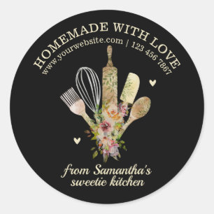 Zwarte Thuisgemaakte met liefde Catering Bakkerij Ronde Sticker